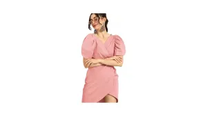 Peach V-Neck Half Sleeve Bodycon Dress
