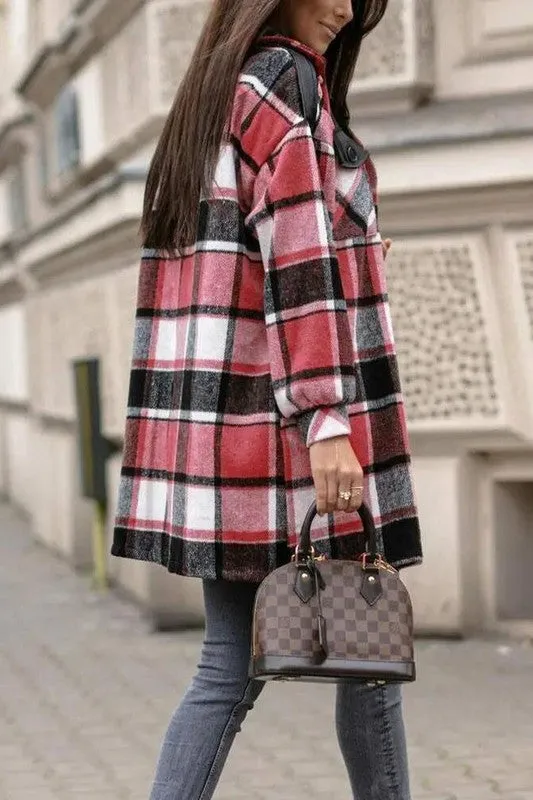 PLAID PRINT BUTTON FRONT SHACKET