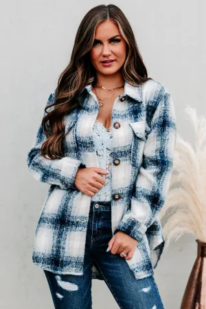 Plaid Timing Oversized Plaid Shacket (Navy)