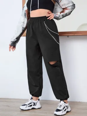 Plain Cut Out High Waist Long Plus Size Sweatpants