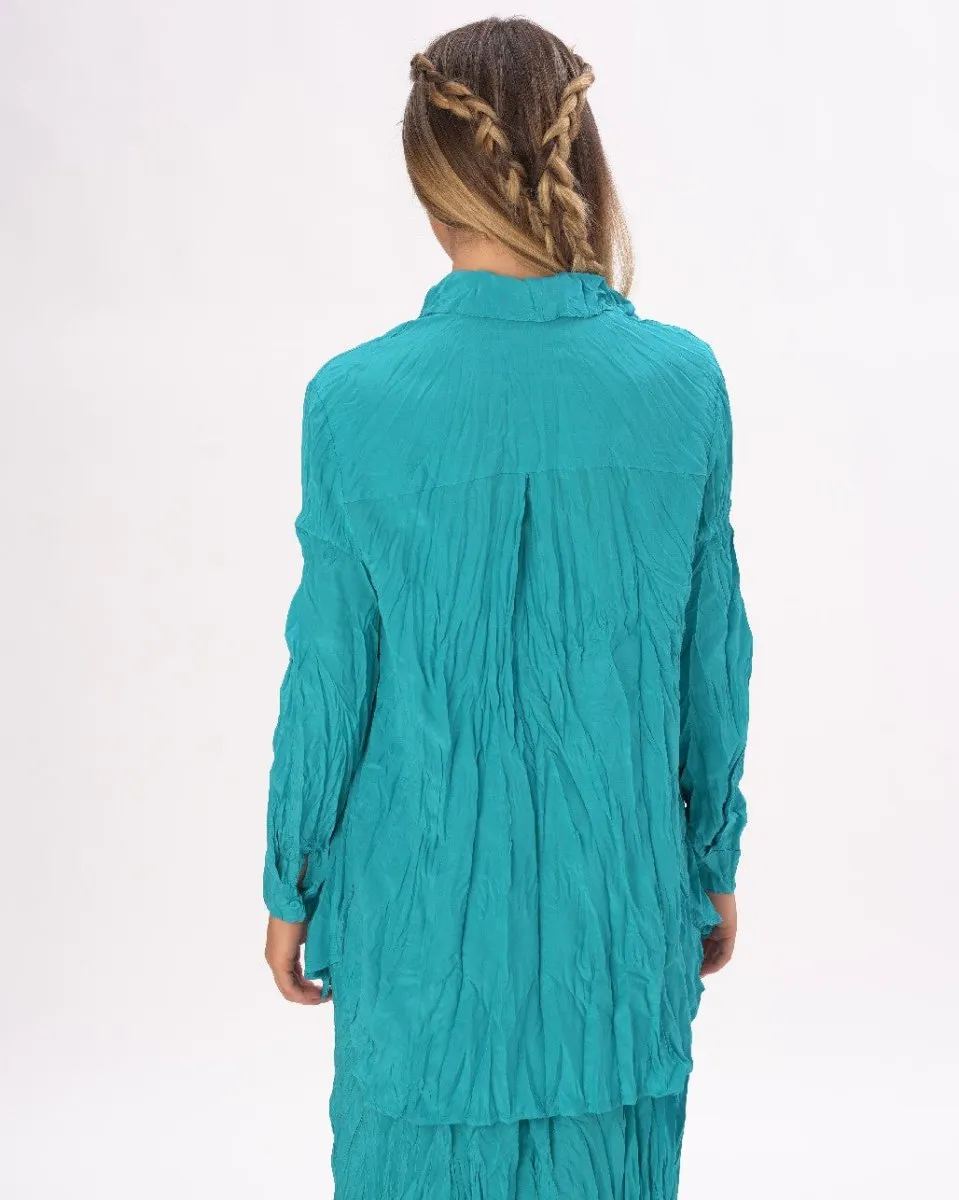 Pleated Crinkled Button Up Long Sleeve