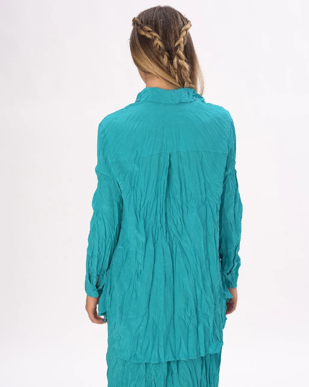 Pleated Crinkled Button Up Long Sleeve
