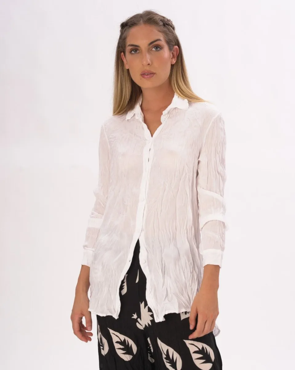 Pleated Crinkled Button Up Long Sleeve