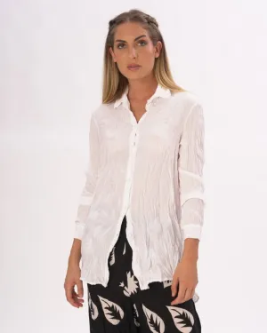 Pleated Crinkled Button Up Long Sleeve