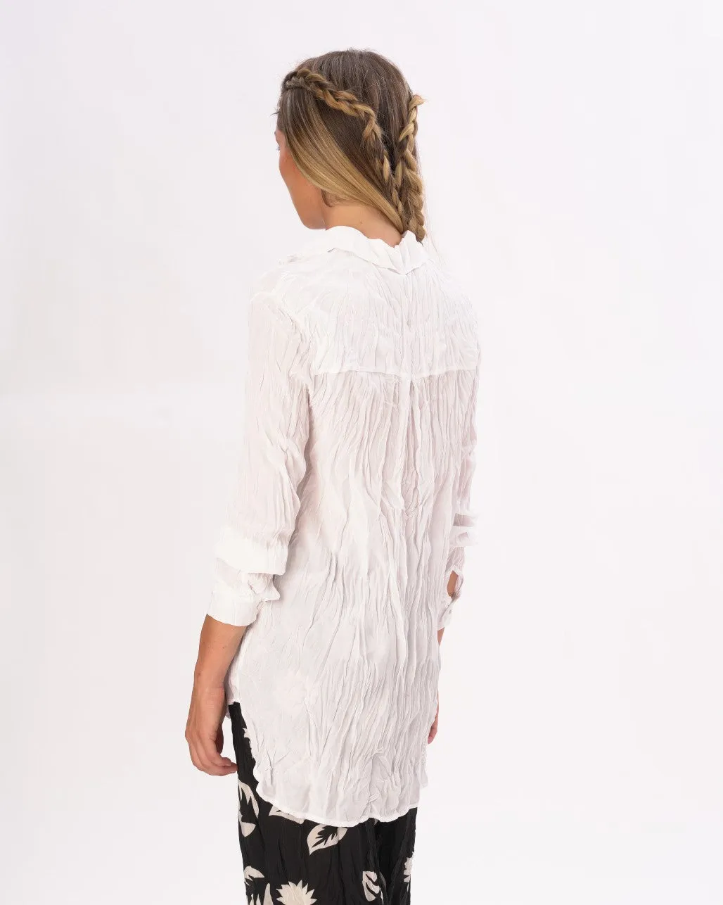Pleated Crinkled Button Up Long Sleeve