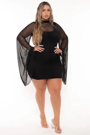 Plus Size Diva Mesh Bodycon Dress -Black