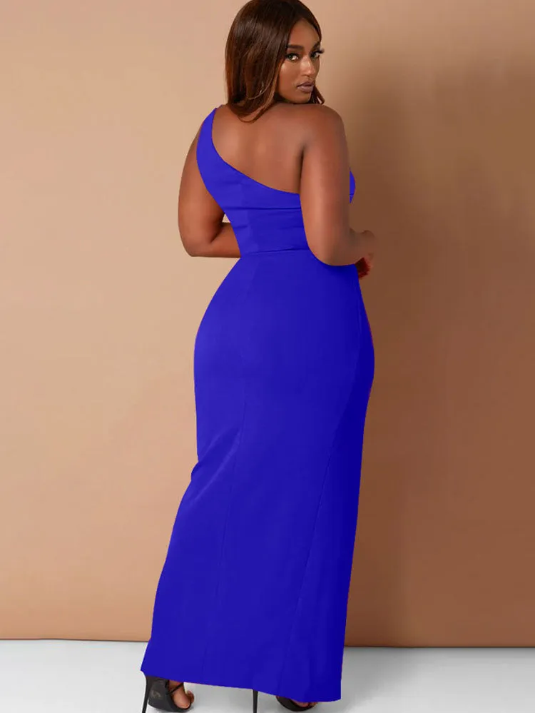 Plus Size One Shoulder Sleeveless Maxi Dresses