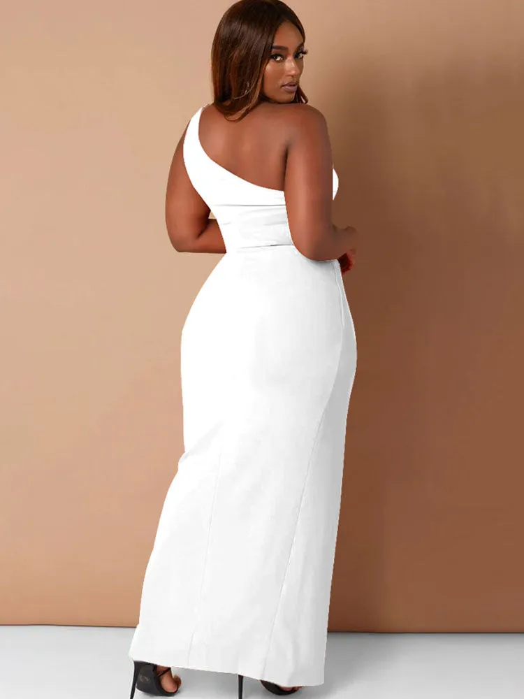 Plus Size One Shoulder Sleeveless Maxi Dresses