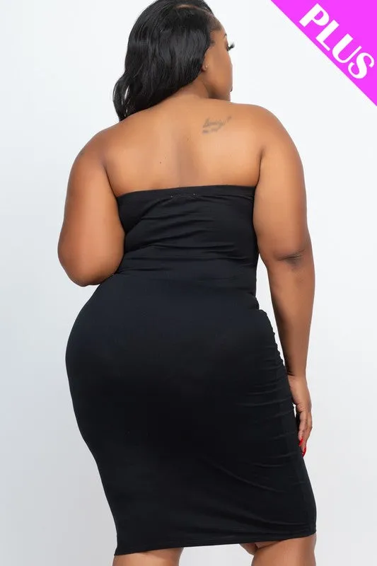 Plus Size Purple Grape Solid Strapless Tube Bodycon Midi Dress