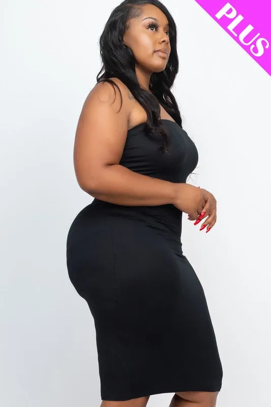 Plus Size Purple Grape Solid Strapless Tube Bodycon Midi Dress