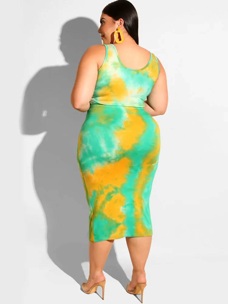 Plus Size Two Piece Tank Top & Midi Dress Outfits