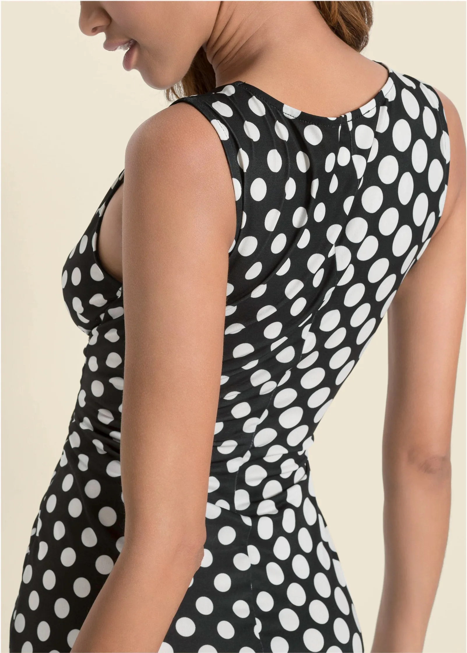 Polka-Dot Bodycon Dress - Black & White