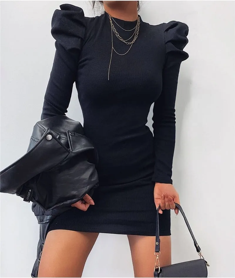 Puff Sleeve Party Dress Slim Sexy Bodycon