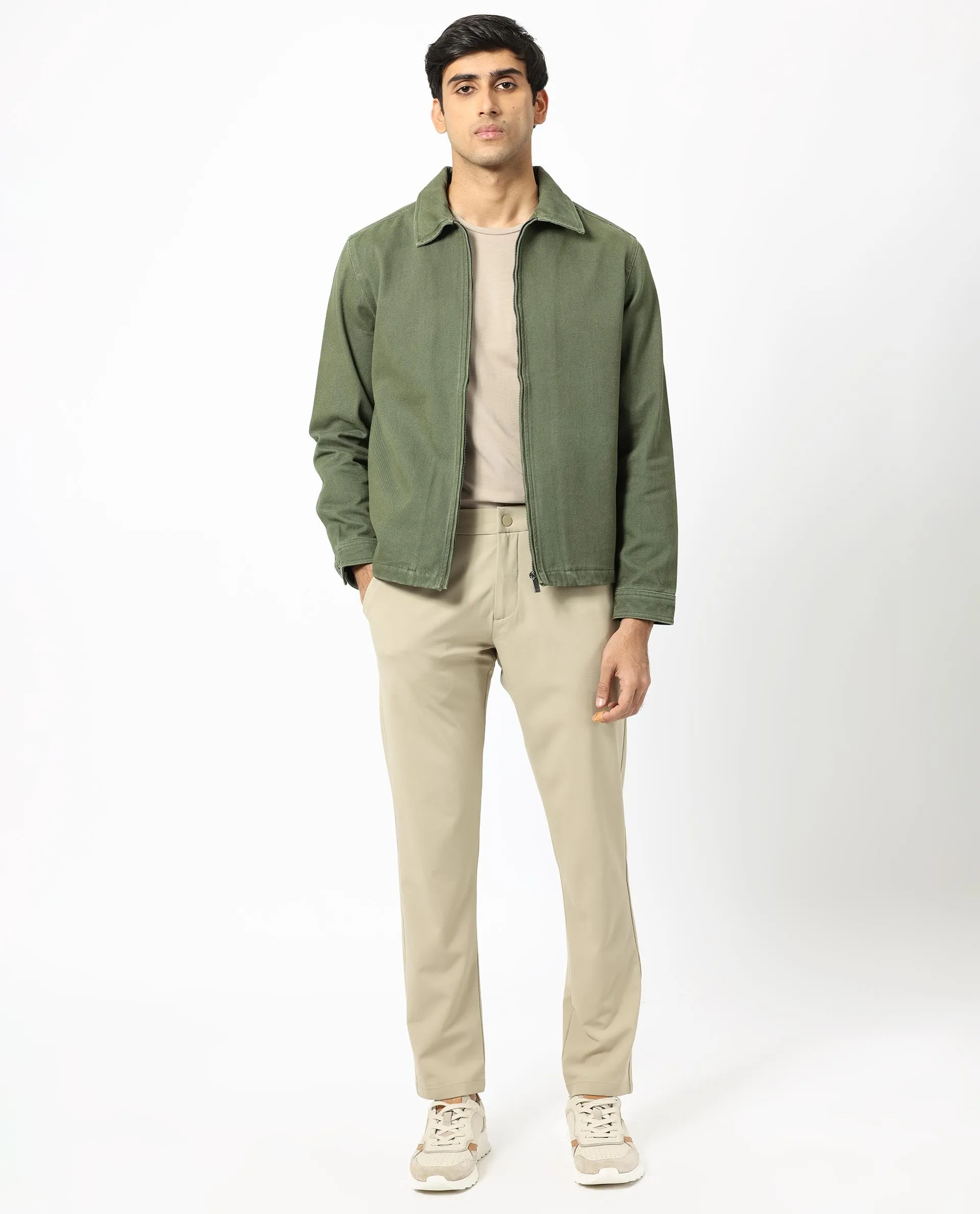 Rare Rabbit Men's Zale Dark Green Cotton Fabric Full Sleeves Zip Closure Solid Twill Shacket