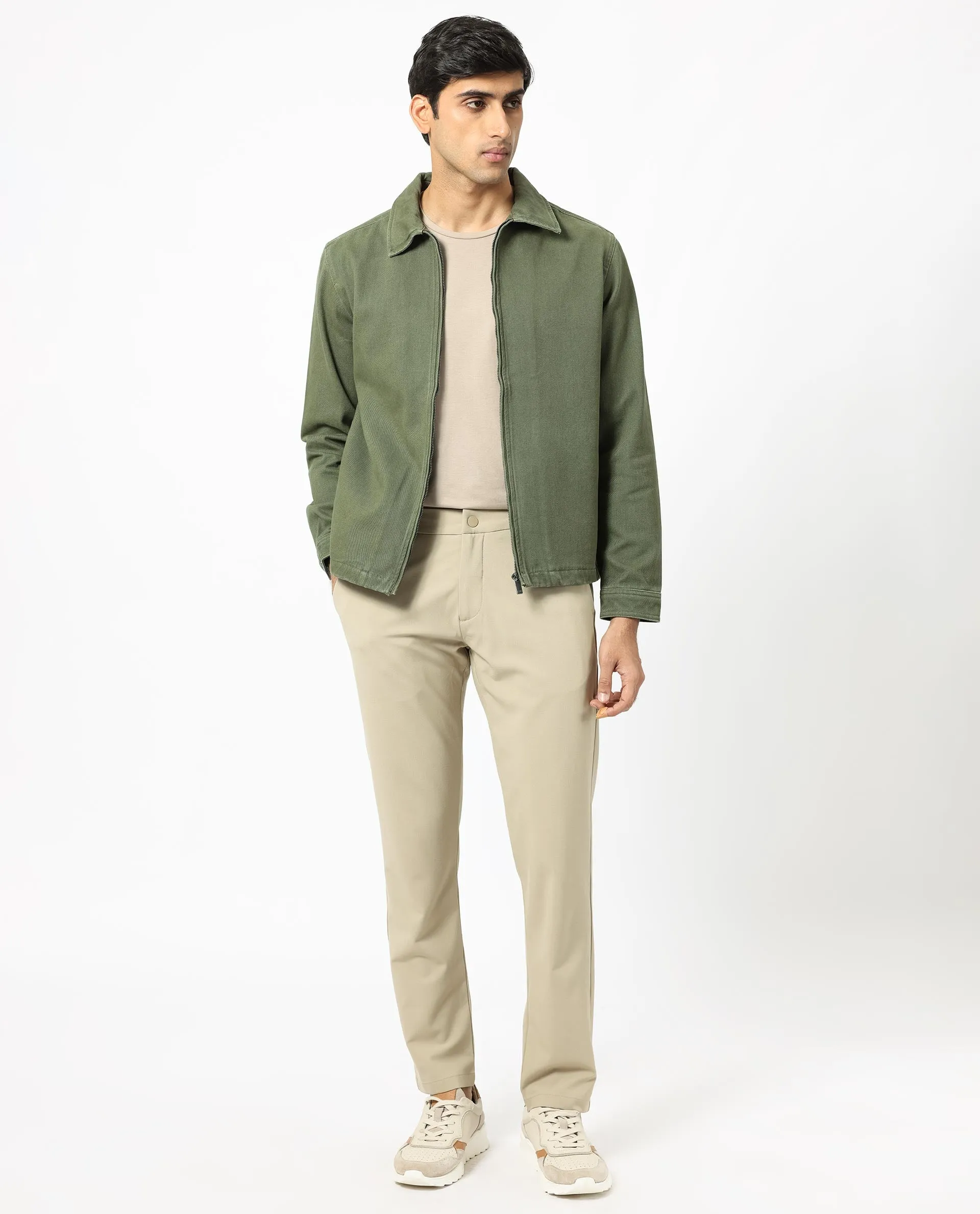 Rare Rabbit Men's Zale Dark Green Cotton Fabric Full Sleeves Zip Closure Solid Twill Shacket