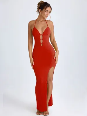 Red Solid Bodycon Maxi Dress
