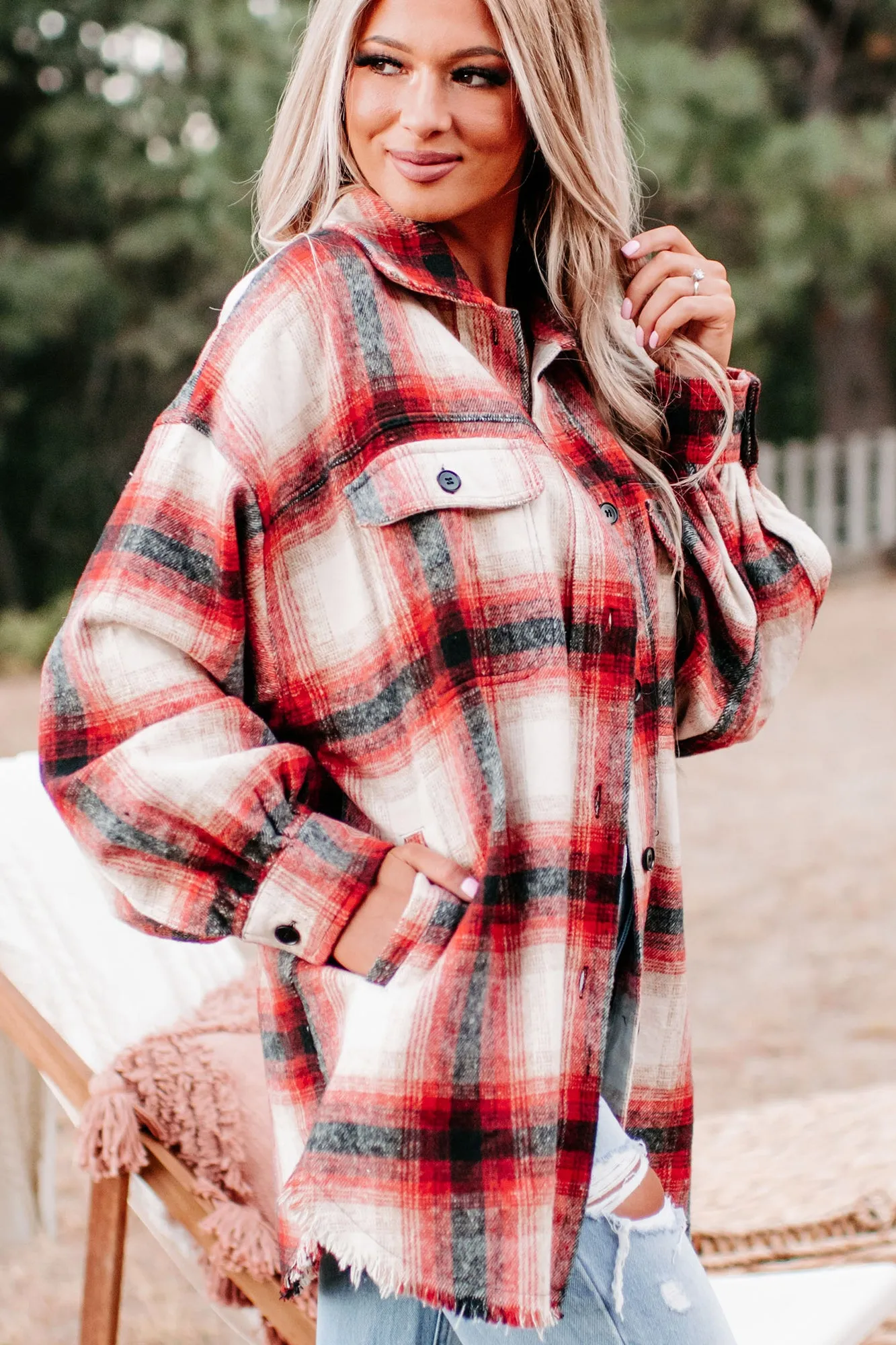 Roberta Plaid Shacket (Red)