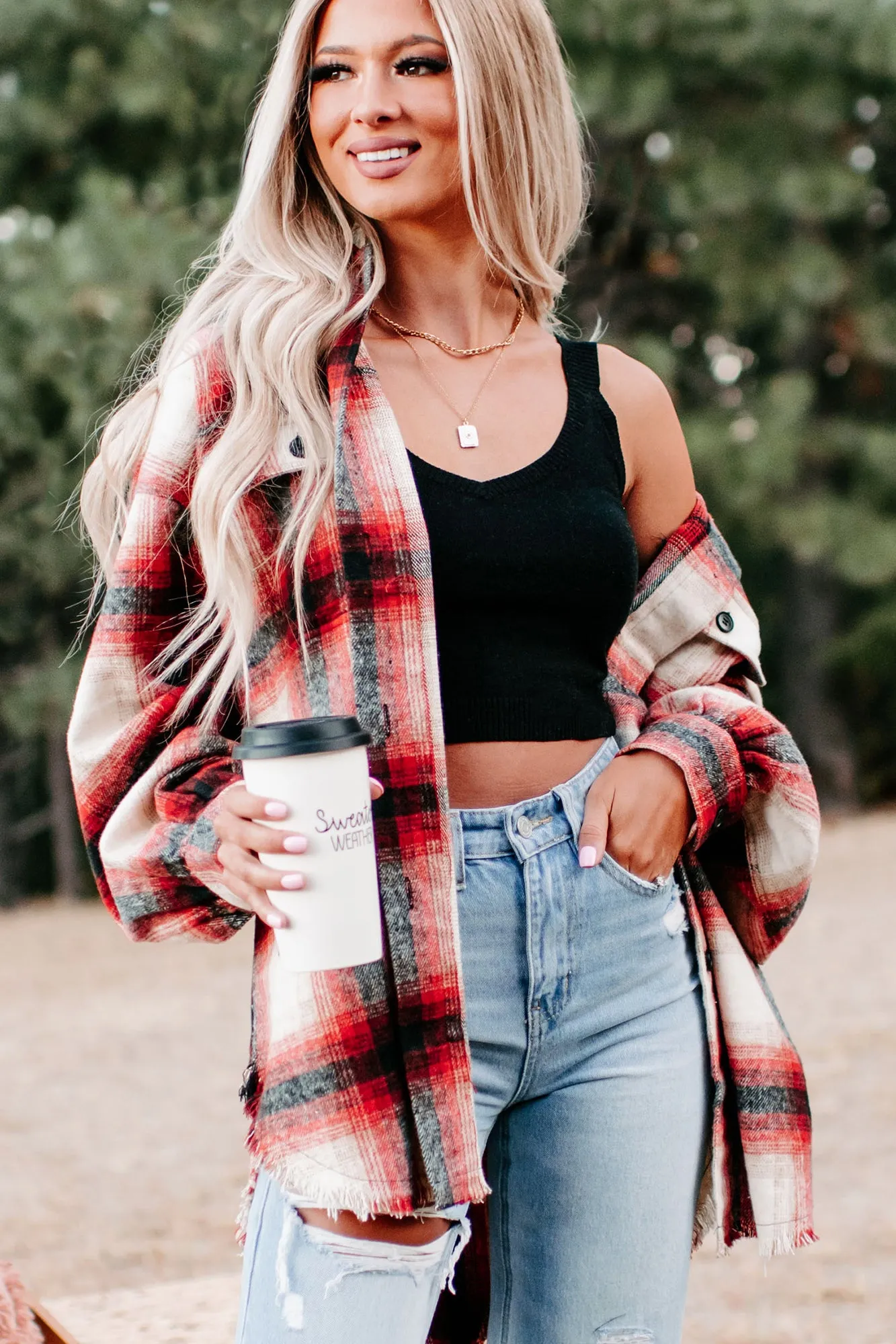 Roberta Plaid Shacket (Red)