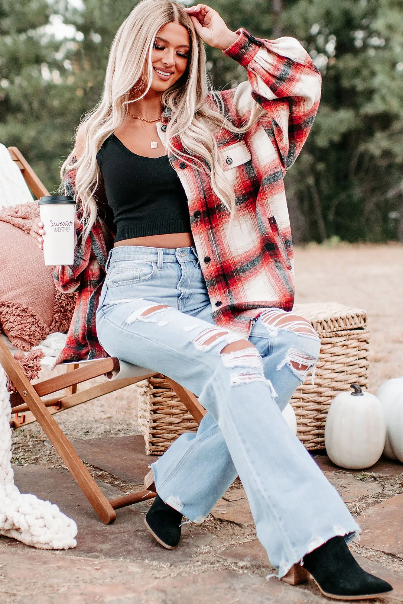 Roberta Plaid Shacket (Red)