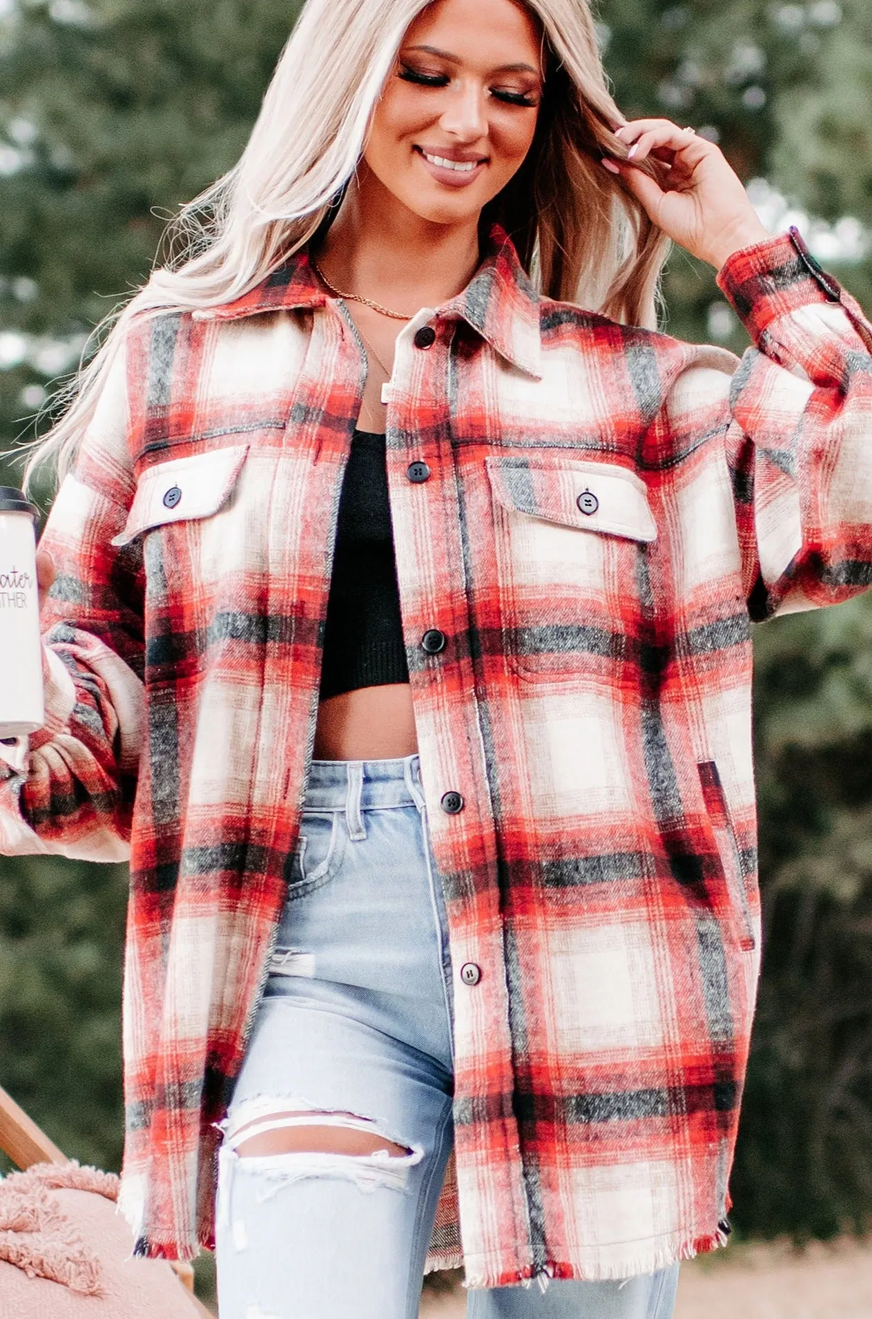 Roberta Plaid Shacket (Red)