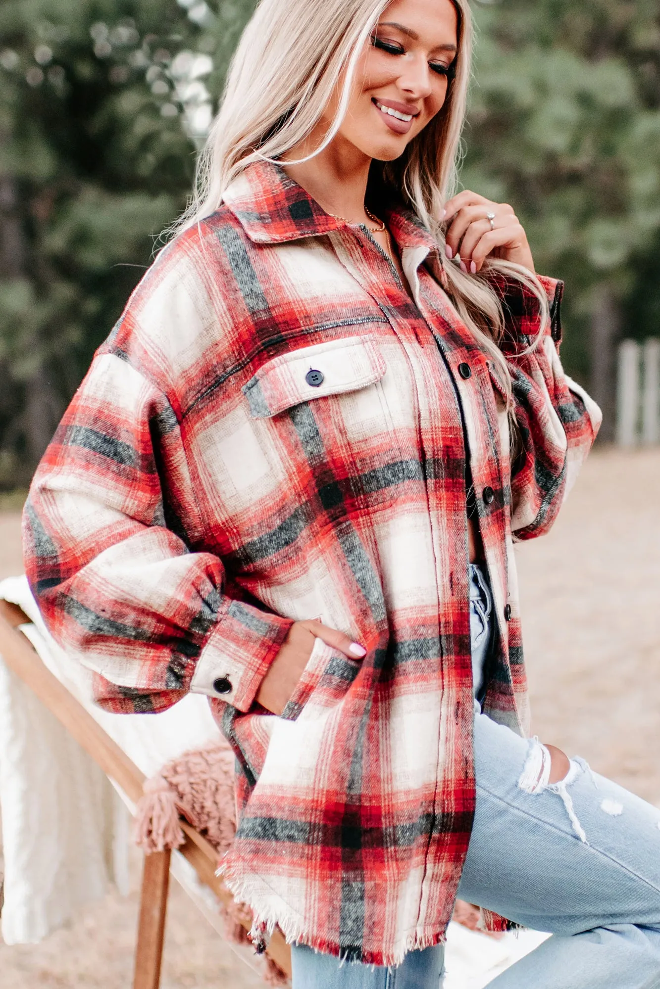 Roberta Plaid Shacket (Red)