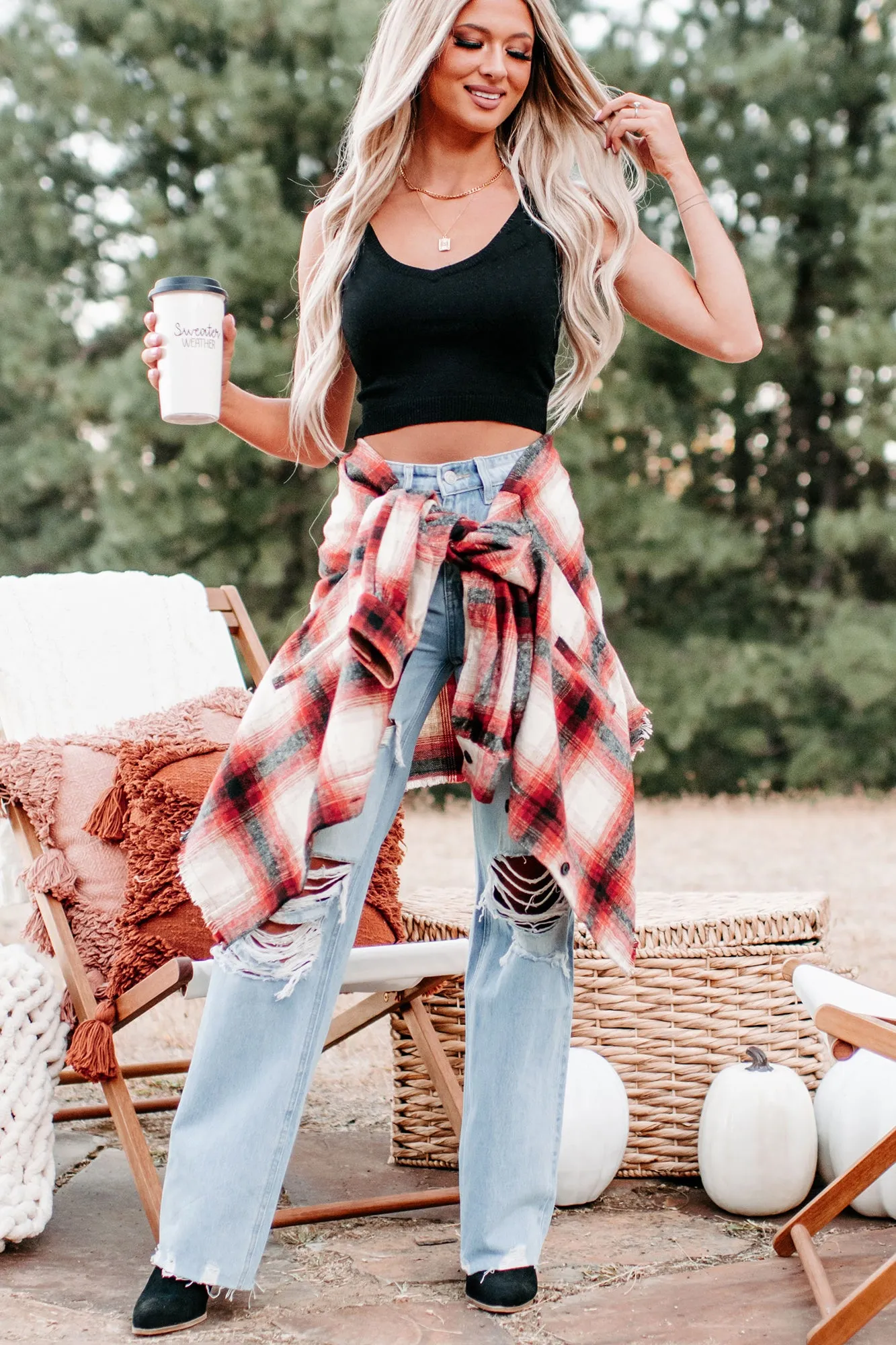 Roberta Plaid Shacket (Red)