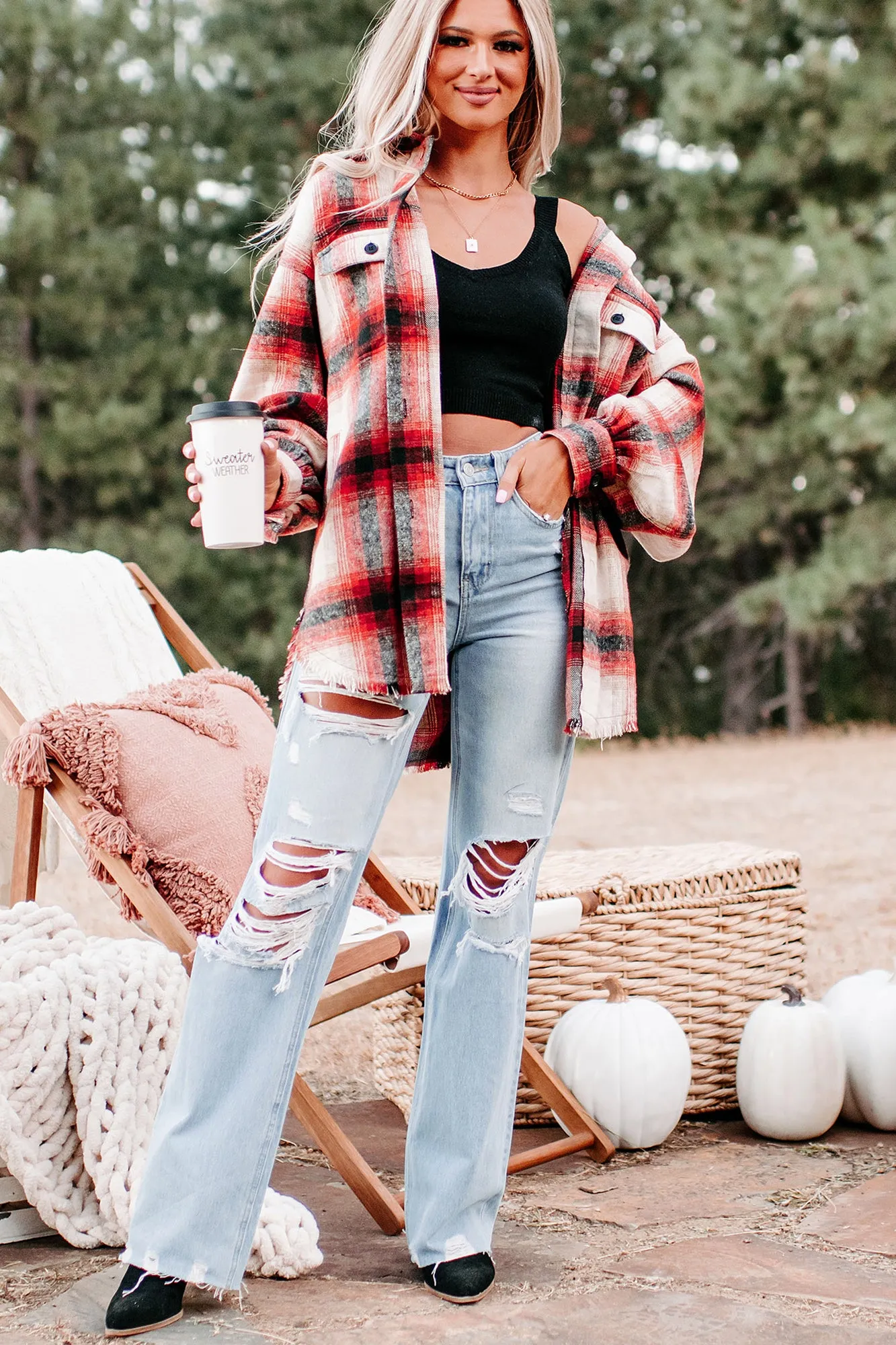 Roberta Plaid Shacket (Red)