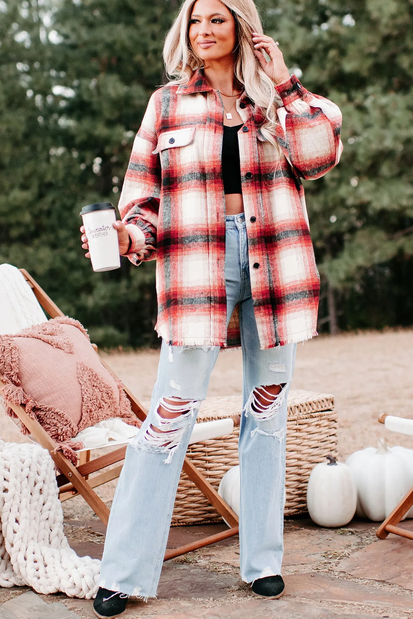 Roberta Plaid Shacket (Red)