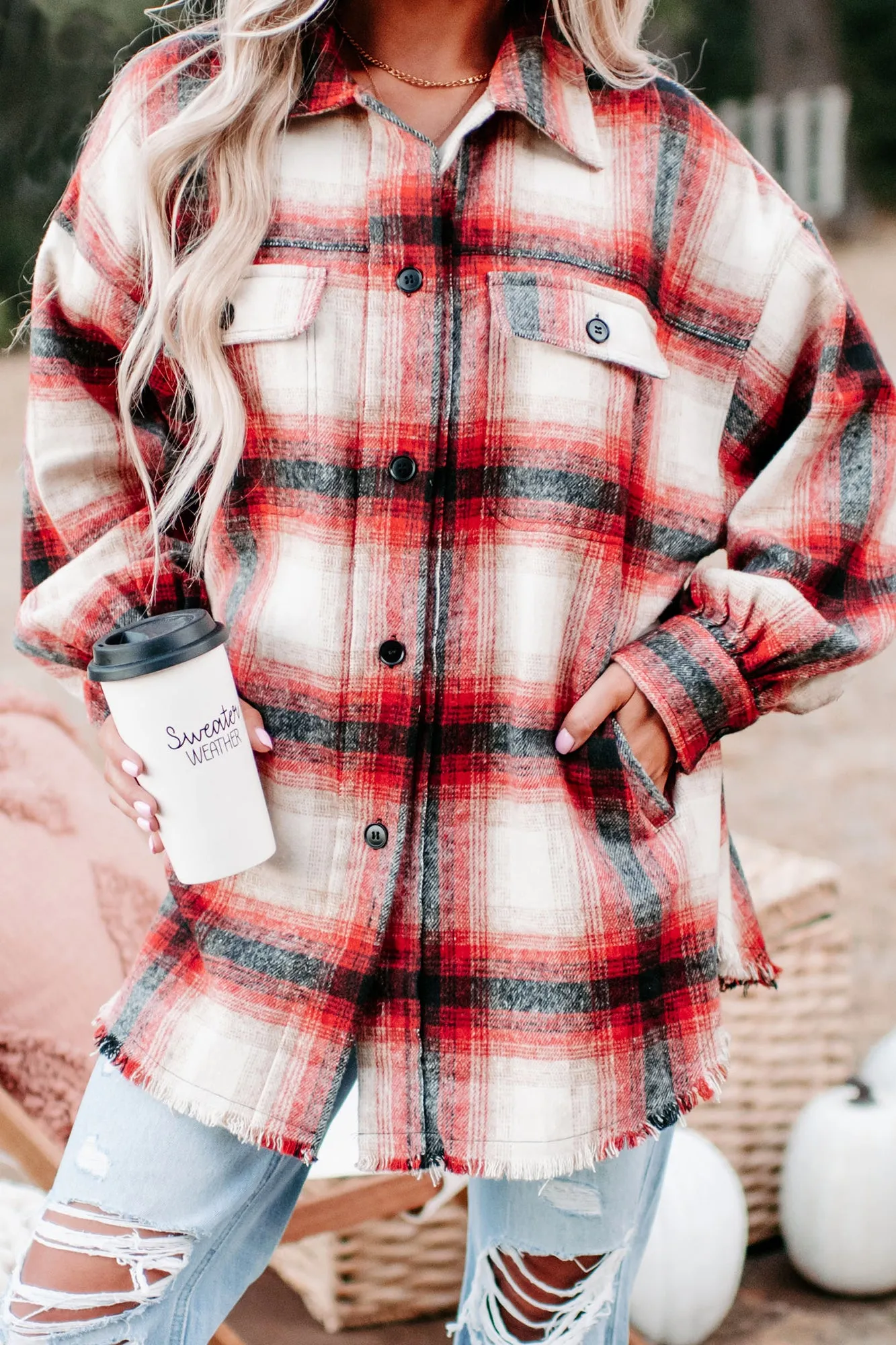 Roberta Plaid Shacket (Red)