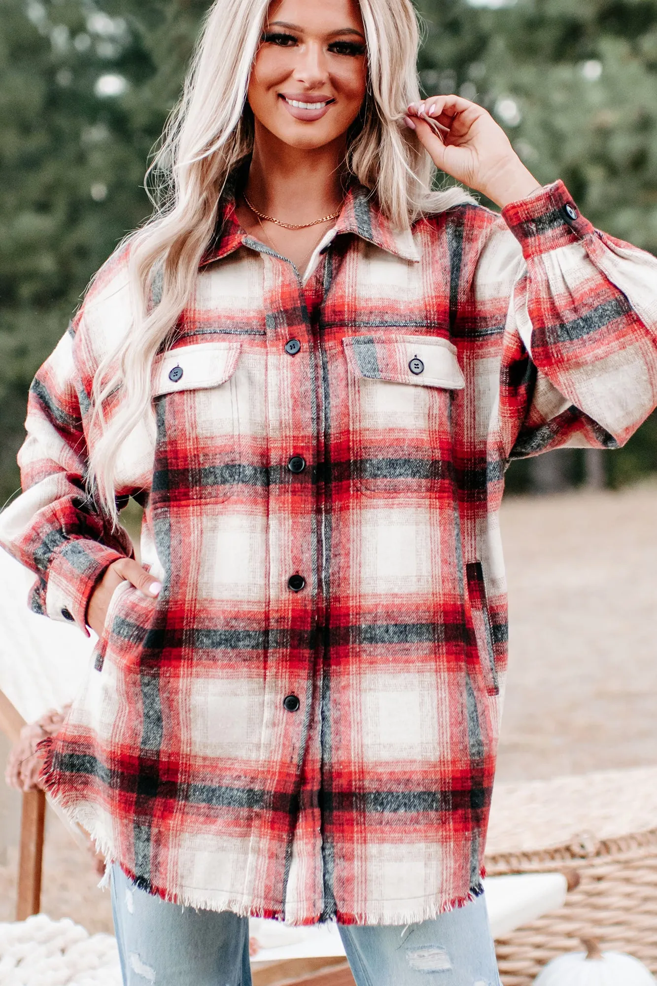 Roberta Plaid Shacket (Red)
