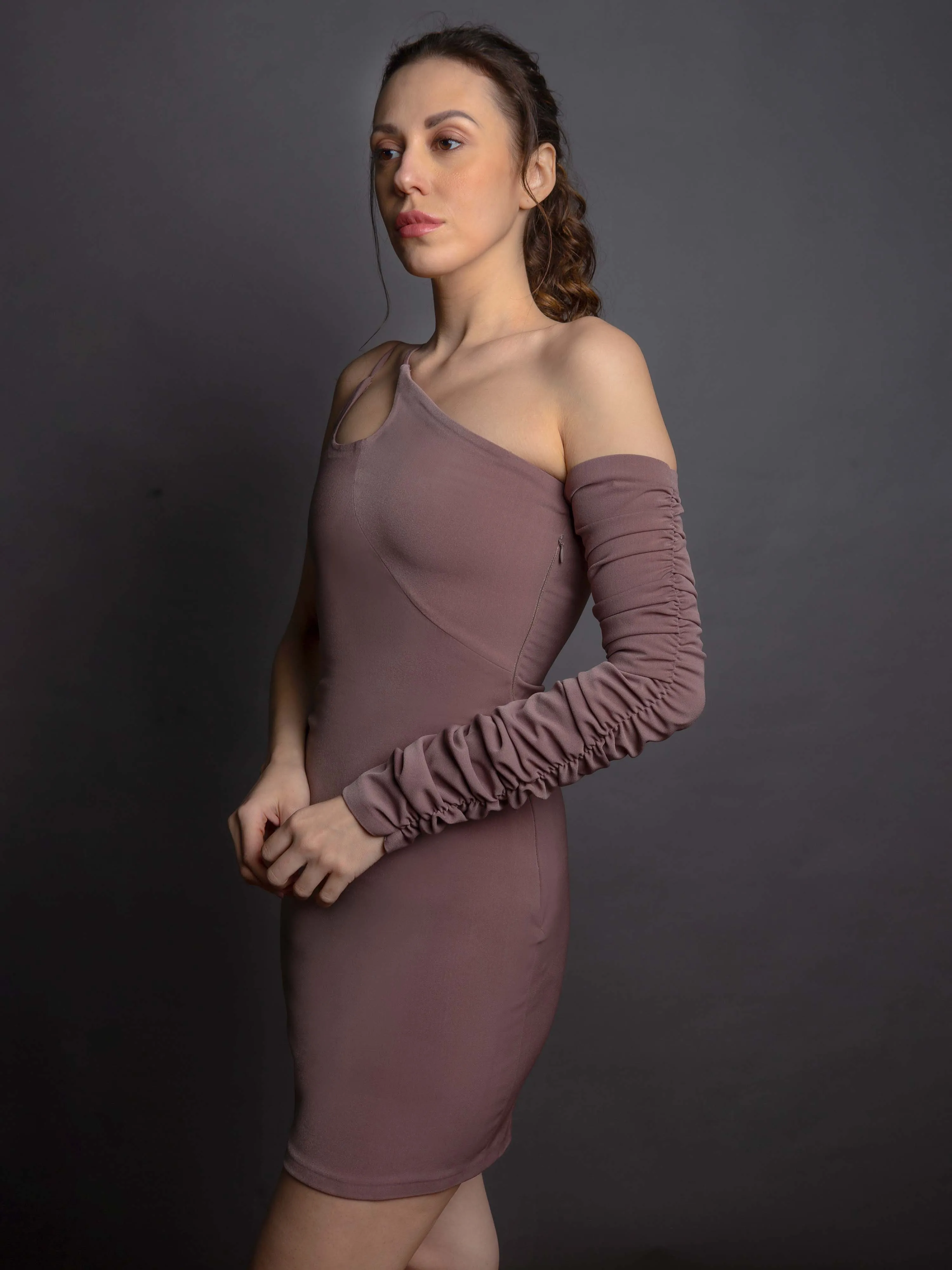 RUCHED SLEEVES DRESS
