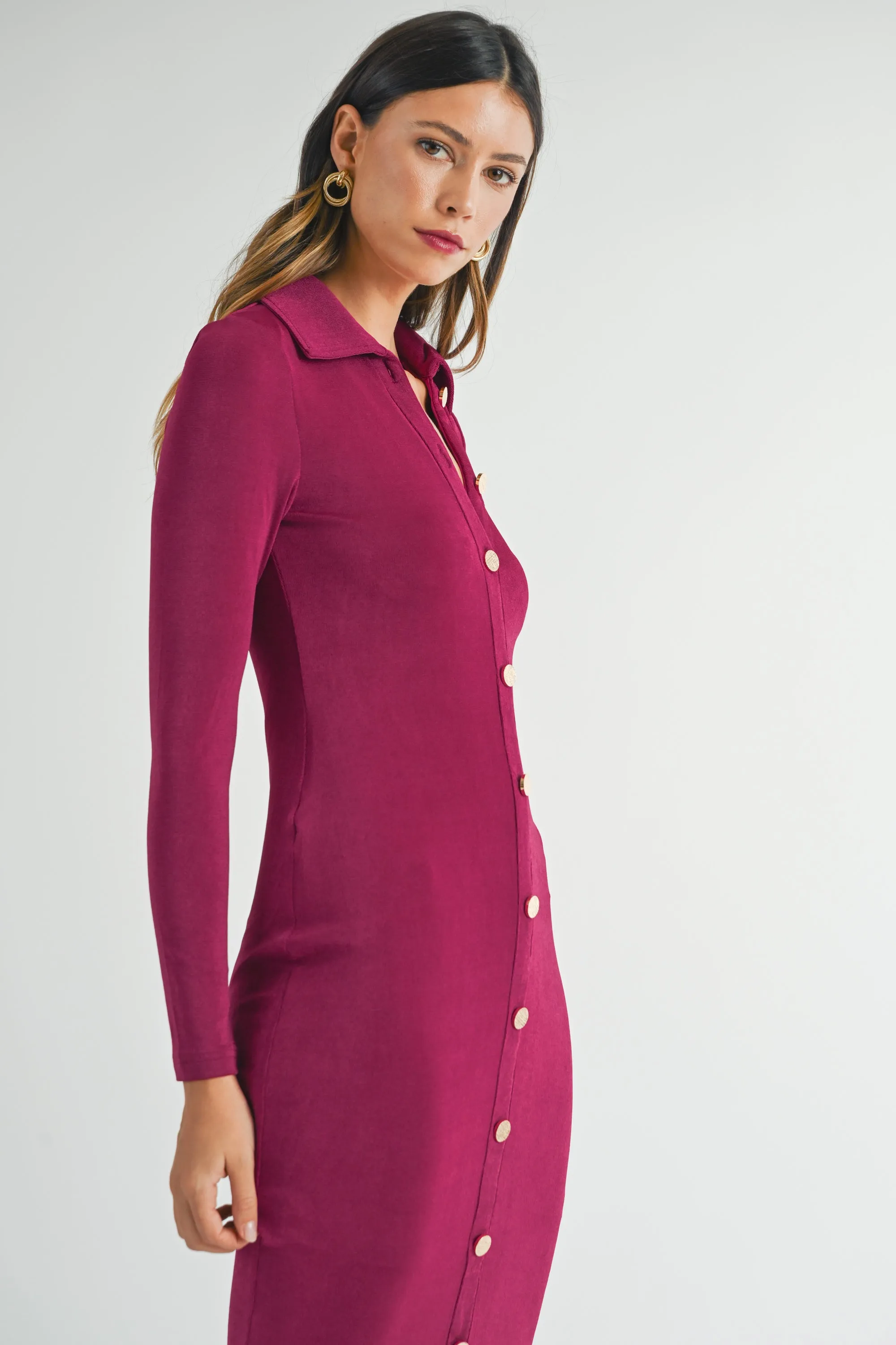 SABINE COLLARED BODYCON MIDI DRESS