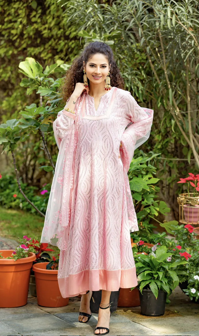 Saisha Baby Pink Georgette Sequins Anarkali Gown