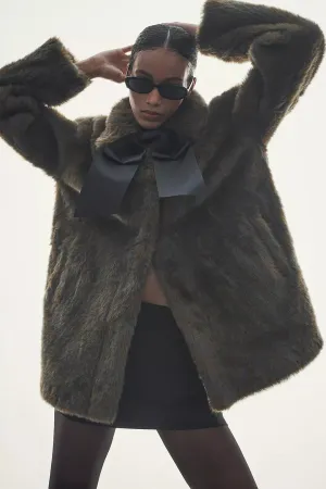 Scotch & Soda Faux Fur Coat With Bow