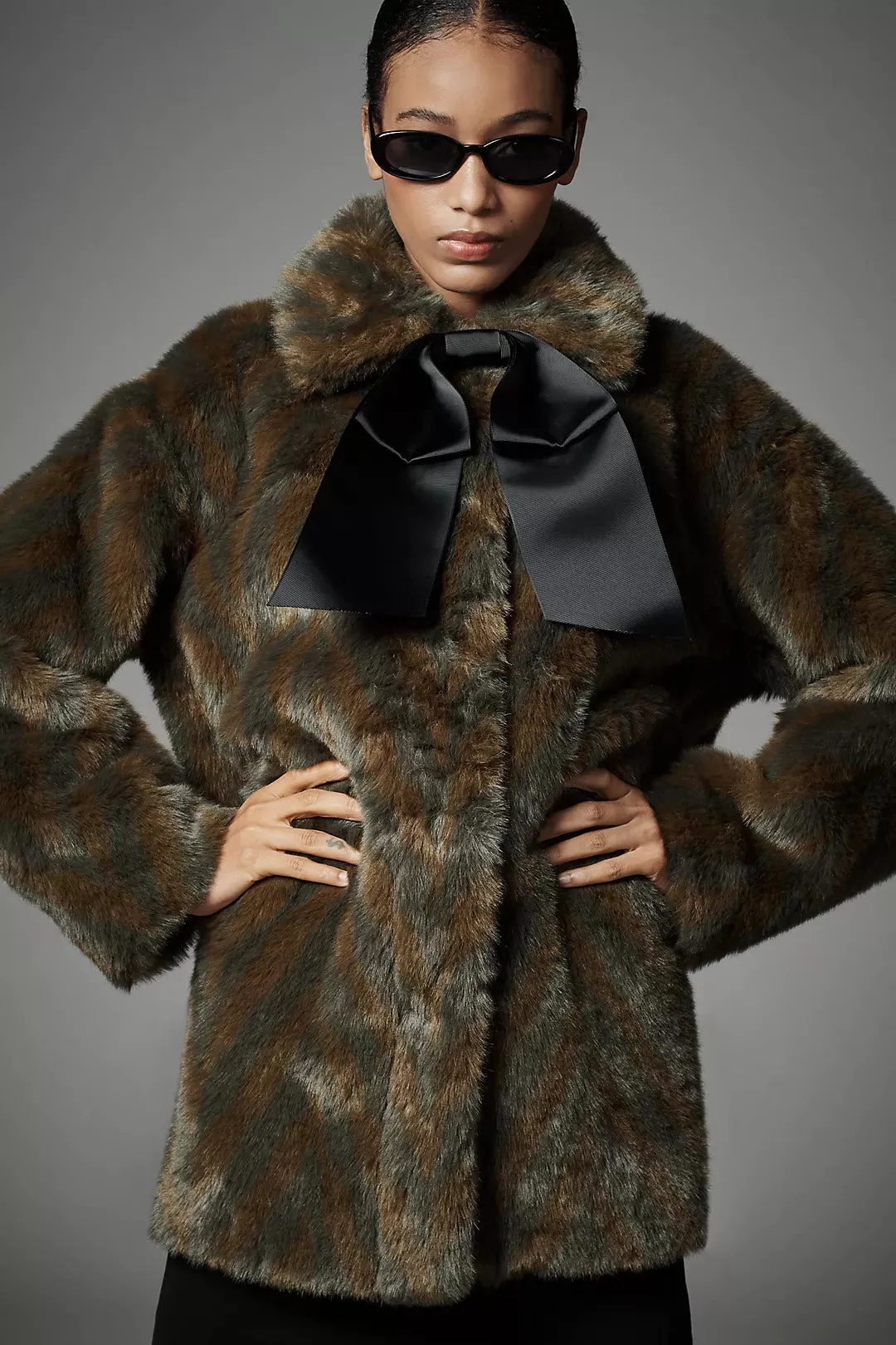 Scotch & Soda Faux Fur Coat With Bow