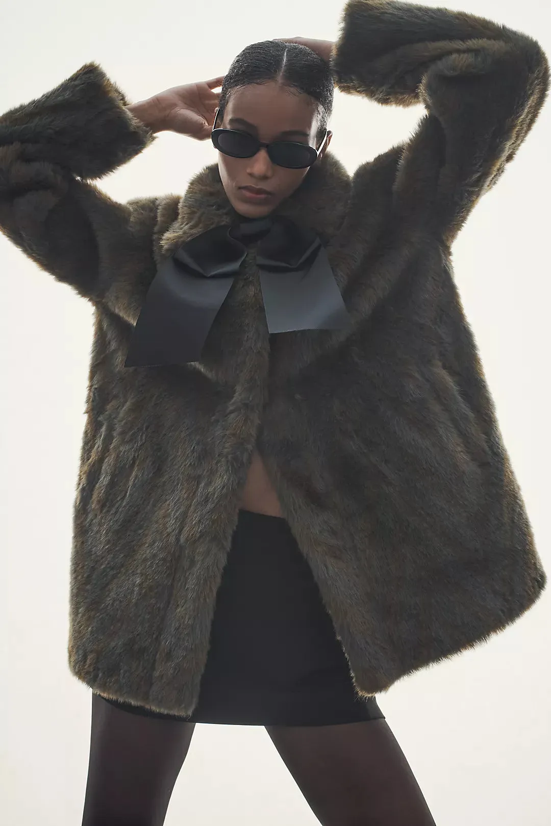 Scotch & Soda Faux Fur Coat With Bow