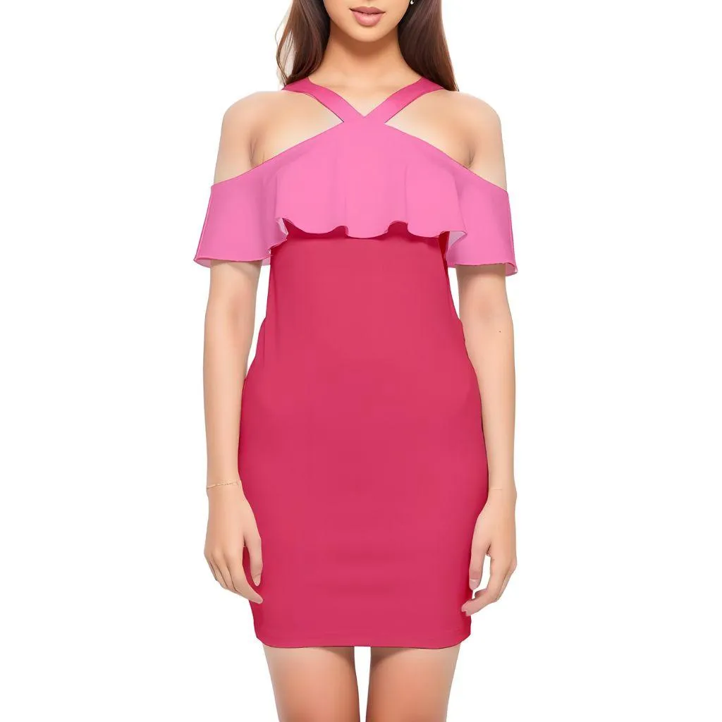 Sechia Color Block Reversible Strap Off Shoulder Bodycon Dress