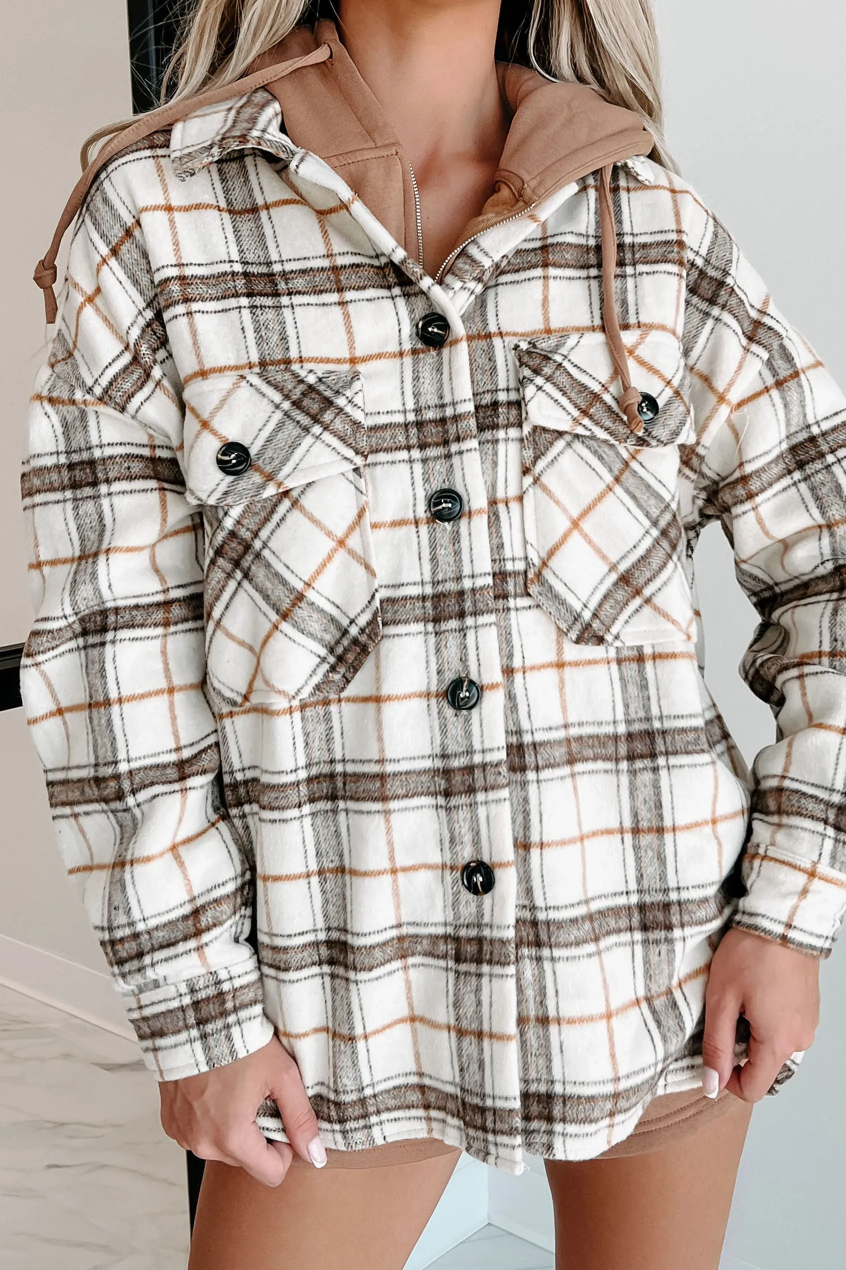 Second Thoughts Plaid Oversized Shacket (Taupe)
