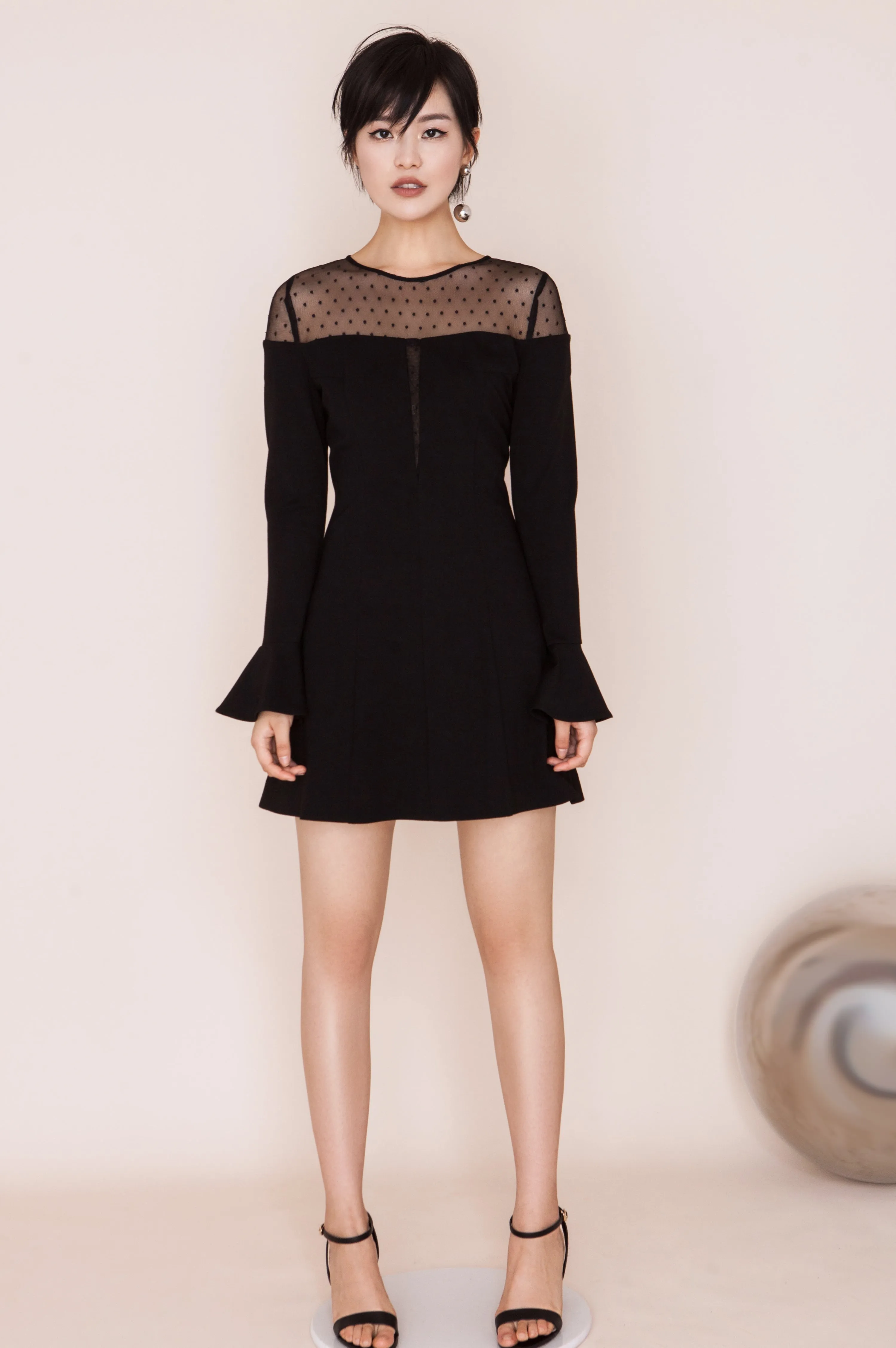 See Through Polka Dot Shoulder Dress