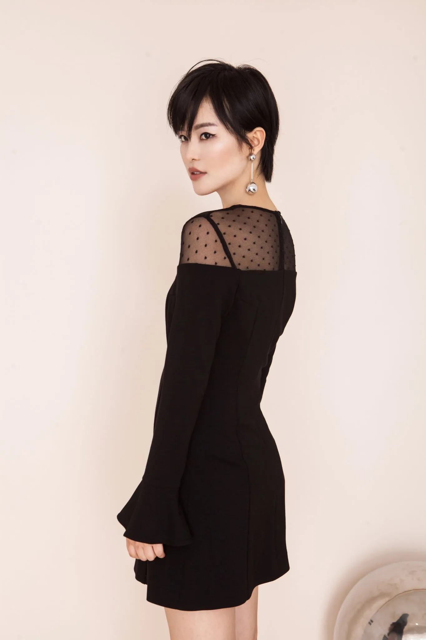 See Through Polka Dot Shoulder Dress