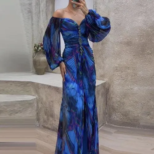 Sexy New Off Shoulder Tie Dye Pleated Bodycon