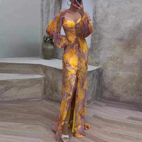 Sexy New Off Shoulder Tie Dye Pleated Bodycon