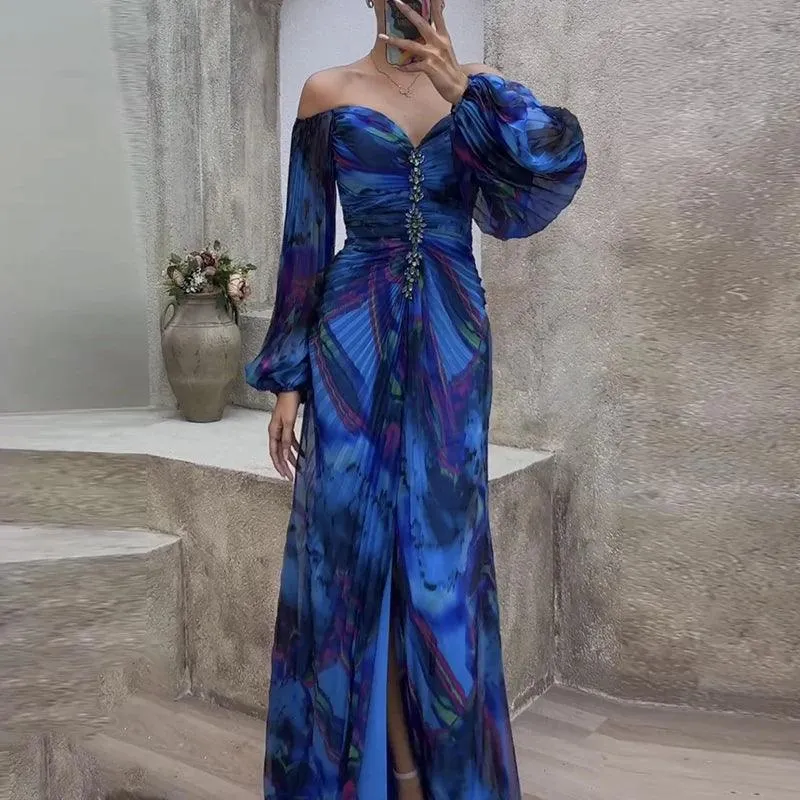 Sexy New Off Shoulder Tie Dye Pleated Bodycon