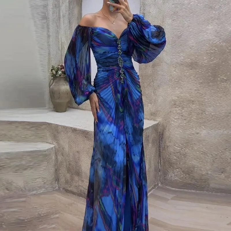 Sexy New Off Shoulder Tie Dye Pleated Bodycon