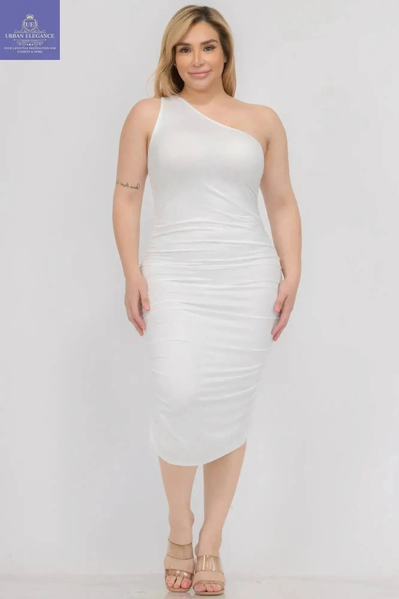 Sexy One-Shoulder Plus Size Midi Dress