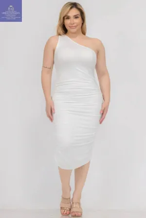 Sexy One-Shoulder Plus Size Midi Dress