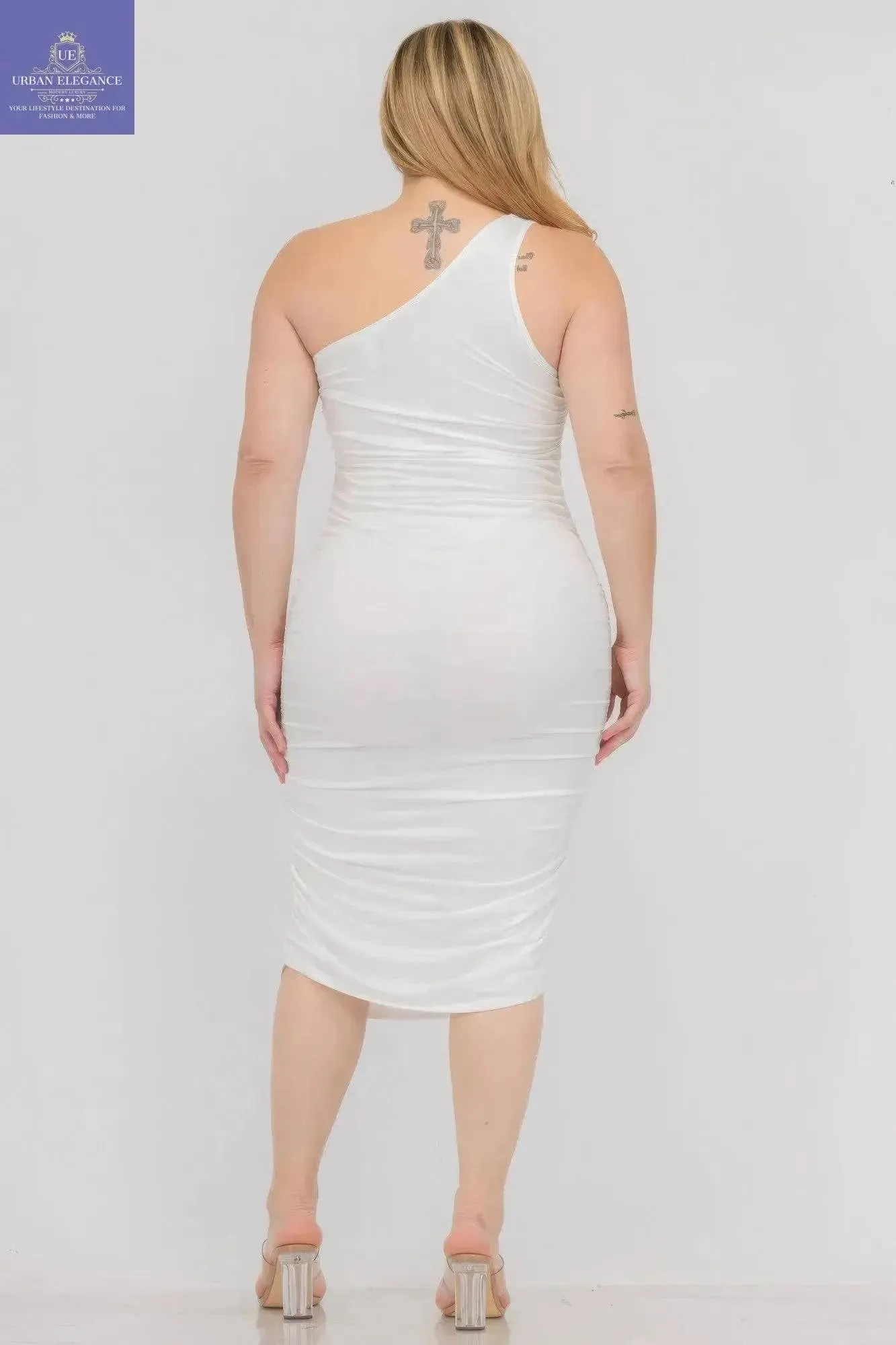 Sexy One-Shoulder Plus Size Midi Dress