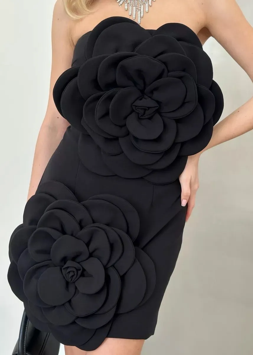 Shea Big 3D Flowers Decor Tube Mini Dress