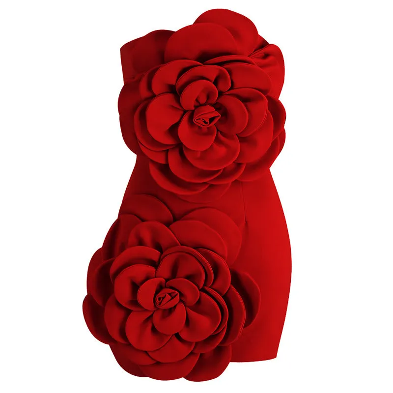 Shea Big 3D Flowers Decor Tube Mini Dress