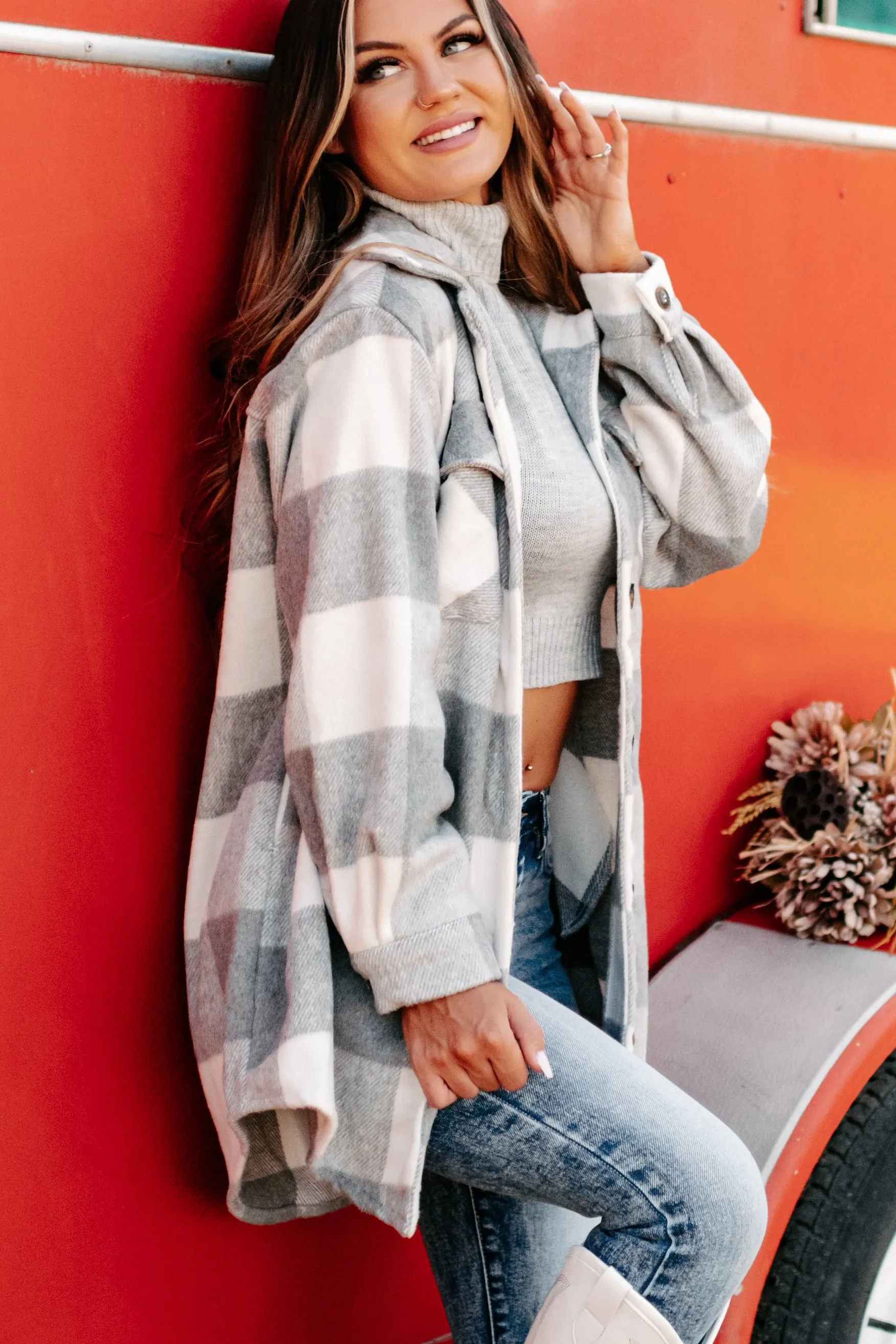 Shiren Plaid Oversized Shacket (Grey)